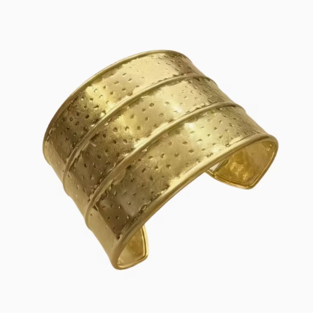 Golden-Plated Heavyweight Intricately Crafted Wide Bangle for Women